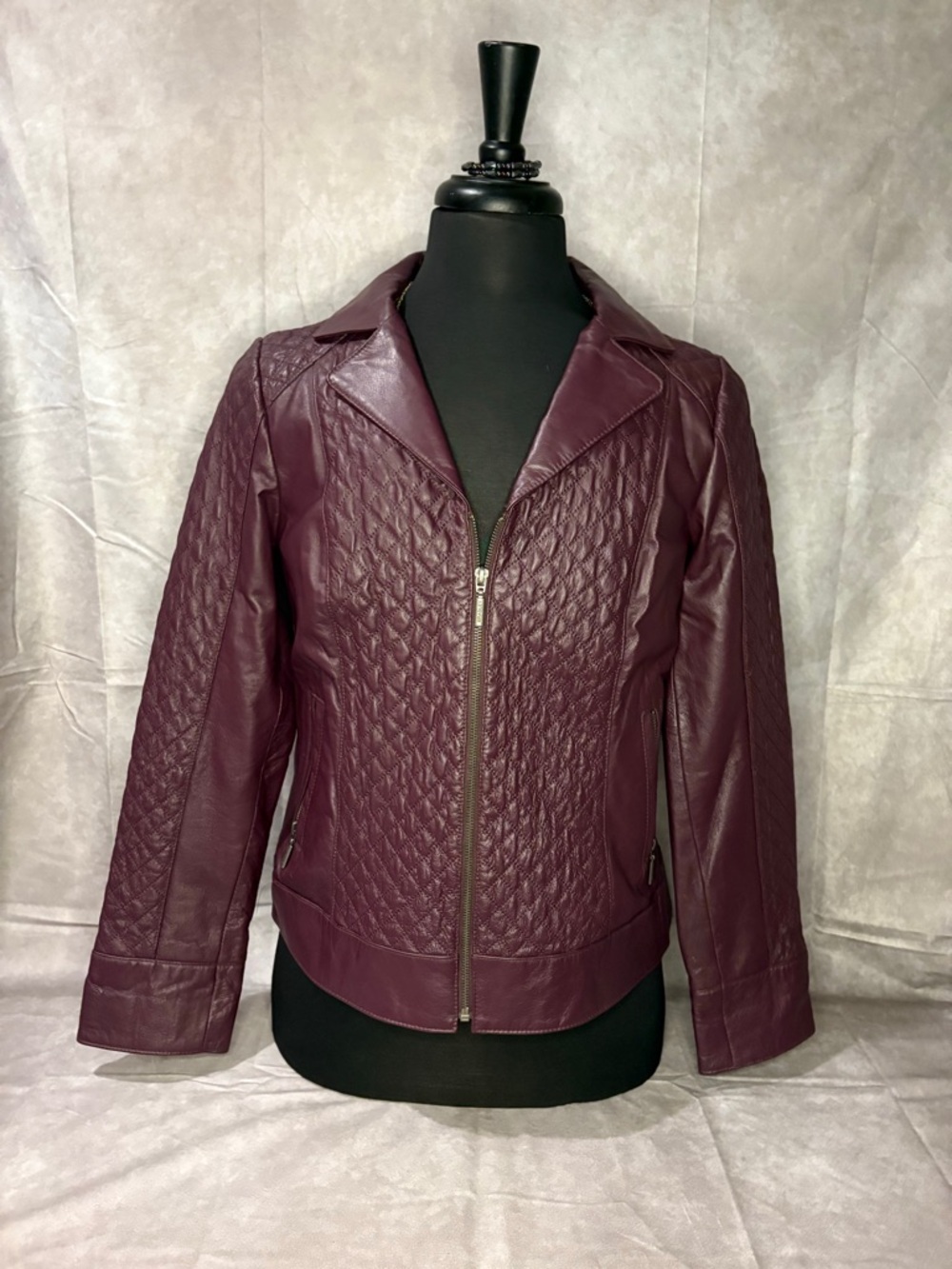 Bradley Bayou Genuine Leather Quilted Moto Jacket Burgundy NWT M